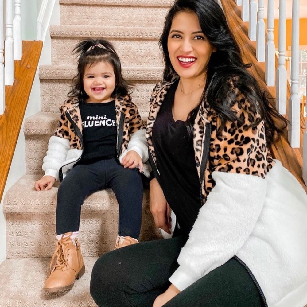 Cute leopard print fleece matching sweaters